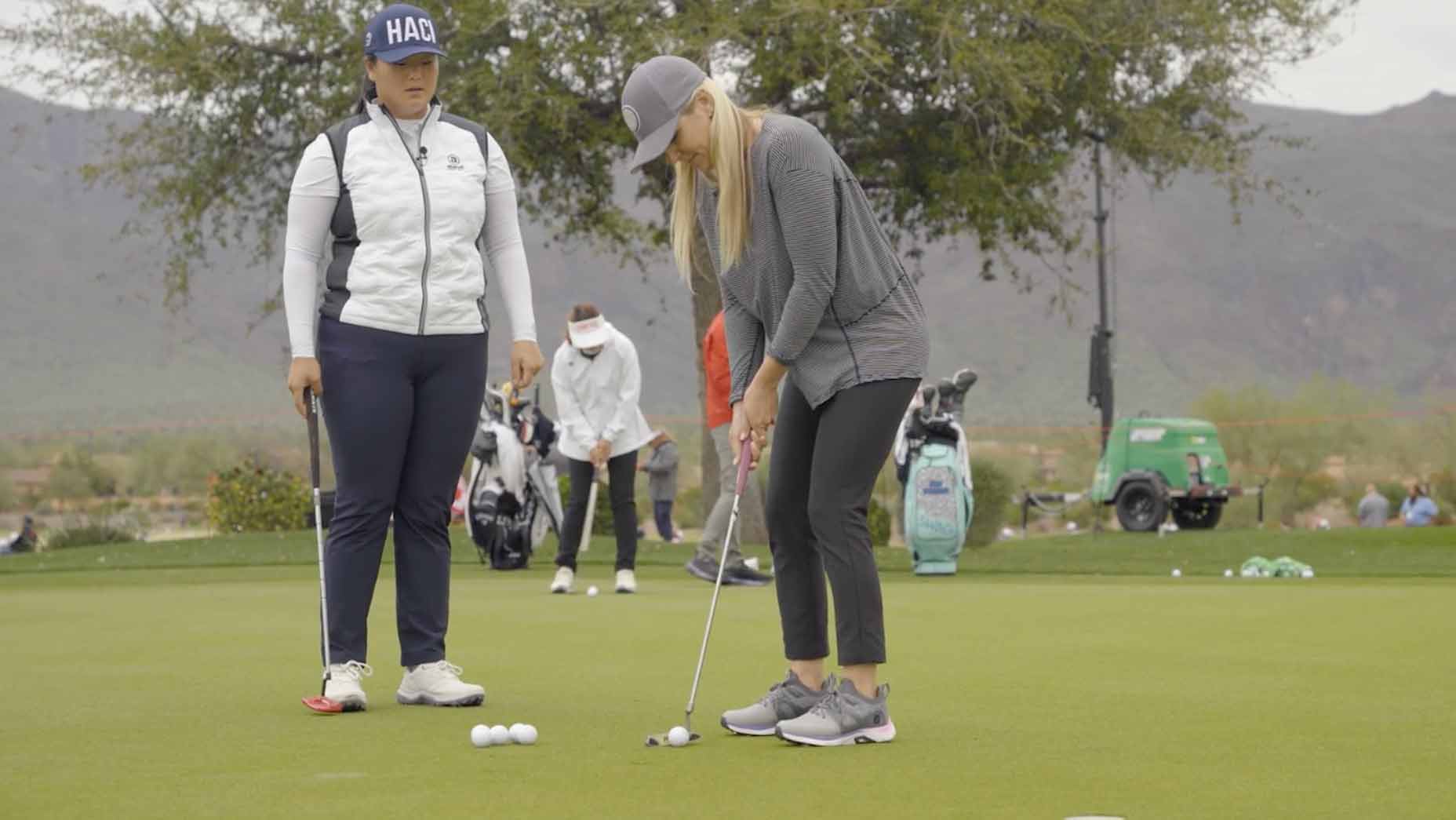 angel yin gives putting lesson