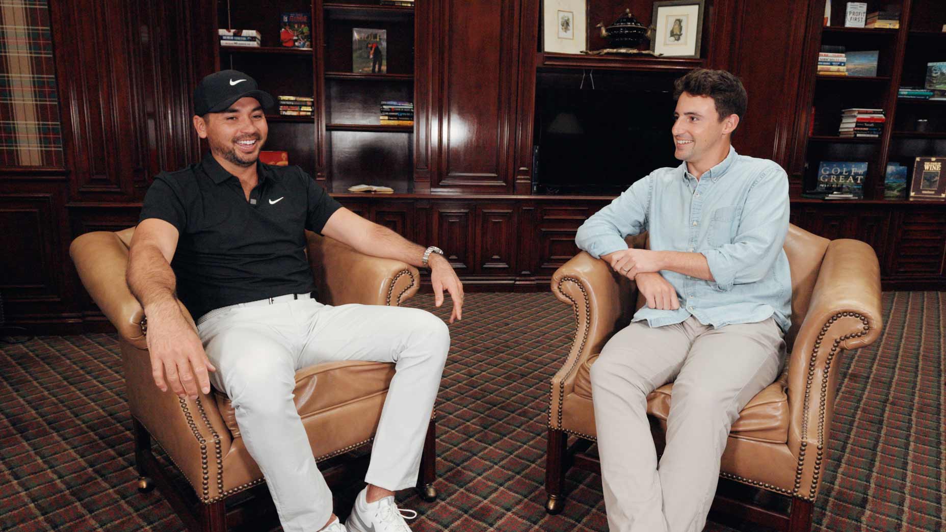 Jason Day sitting with Dylan Dethier.